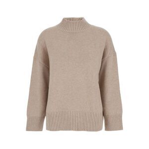 Plain Women Beige Turtleneck Sweater With Dropped Shoulder In Cashmere Woman